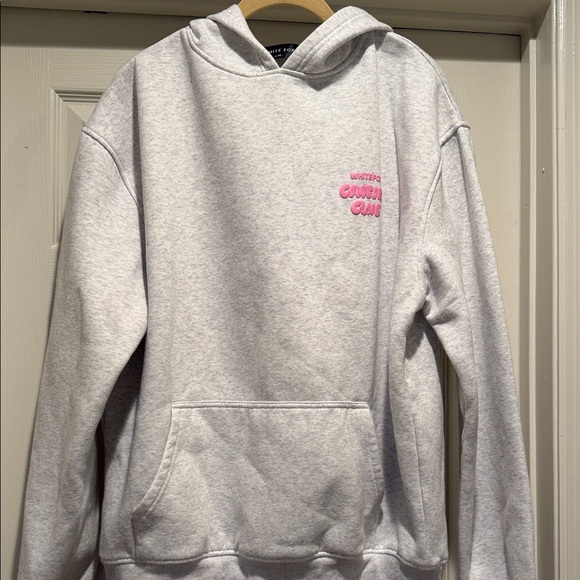 White Fox Boutique Gray Pink Logo Hoodie Boxy Cozy Oversized Warm Outdoor L/XL - Picture 1 of 13